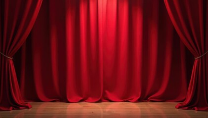 Crimson velvet curtain, deep folds, stage lighting, design, dark
