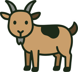 Vector illustration of a cute brown goat with black spots, cartoon style, simple and playful design perfect for farm, livestock, and kids creative projects