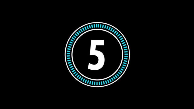 10 second countdown simple with circle and dashes on black screen 4K HD