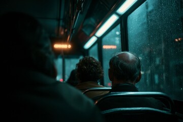 people in the bus at night