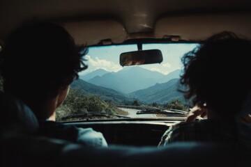 young man driving a car with companion