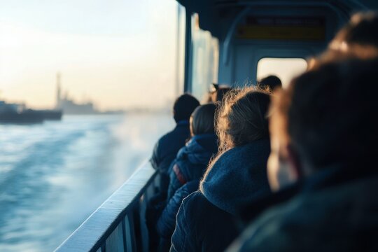 people in the ferry looking outside - Powered by Adobe