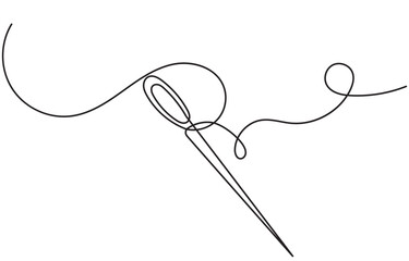 Continuous line drawing of Needle icon vector.A minimal line art illustration of a sewing needle with thread passing through its eye,one line drawing of a needle thread isolated on a white background