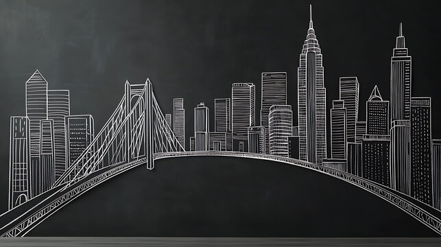 Chalkboard Cityscape Hand Drawn New York Skyline Illustration