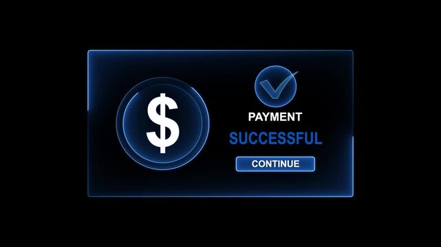 Payment successful concept animation, financial transaction concept on the black background. Customer service with money transfer, online banking. Online payment concept. 4K