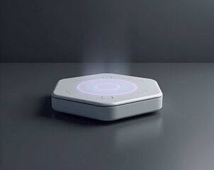 Sleek futuristic smart hub dock mockup featuring a sturdy hexagonal design with subtle lighting accents