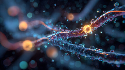 A detailed 3D illustration of neural network pathways, showcasing complex biological structures and connectivity. The image highlights the intricate network of neurons with glowing nodes. 