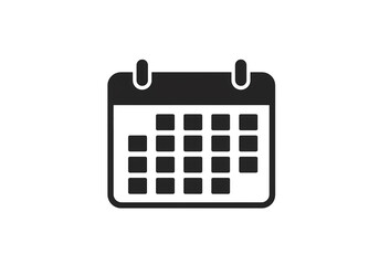 Black Calendar Icon: Simple Minimalist Schedule Appointment Reminder Design Element isolated on transparent background