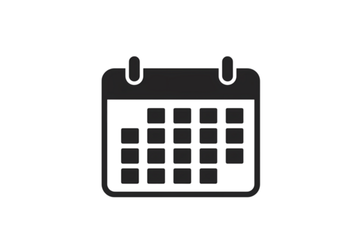 Black Calendar Icon: Simple Minimalist Schedule Appointment Reminder Design Element isolated on transparent background