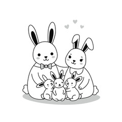 a happy rabbit family in cartoon