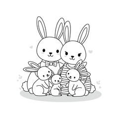 a cute rabbit family in cartoon