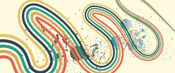 Abstract background of rainbow groovy Wavy Line design in 1970s Hippie Retro style modern