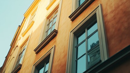 Obraz premium Old-world building facade, sun-drenched windows