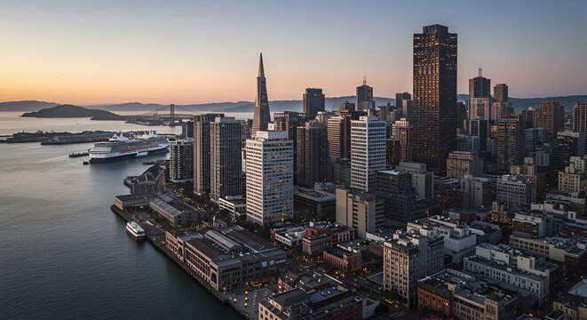 Urban Landmarks and Waterfront: Cityscape, People, and Sculpture