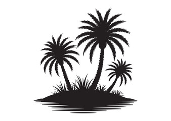 Shows a desert oasis with palm trees and grass growing Vector illustration