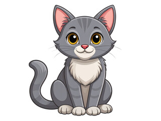 Obraz premium Adorable Cartoon Cat A Cute Gray Kitten with Big Eyes, Smiling, Sitting, and Ready to Play