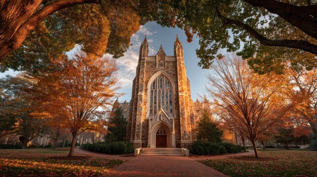 Autumnal Glow at Duke Chapel: A Majestic Fall Scene