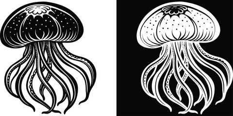 Elegant monochrome jellyfish design on contrasting backgrounds for stunning visual impact and creative projects © merry