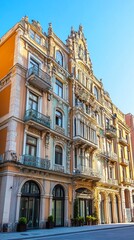 Obraz premium Ornate, multi-story buildings with balconies and architectural details