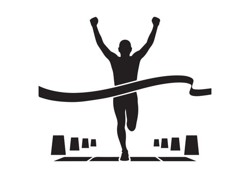 A race crossing the finish line with raised arms Vector illustration