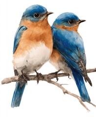 Fototapeta premium Two bluebirds perched on a branch (2)