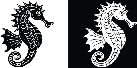 Elegant seahorse silhouettes for nautical designs, coastal decor and summer themes in black and white