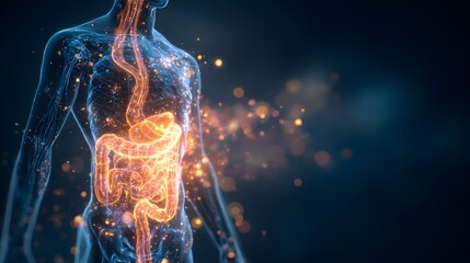 Digital illustration of the human digestive system.