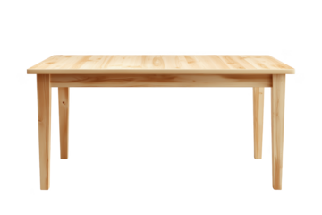 Light wood dining table with straight legs and visible grain isolated on a transparent background furniture