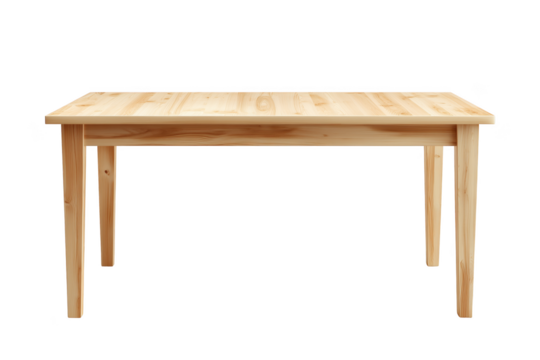 Light wood dining table with straight legs and visible grain isolated on a transparent background furniture