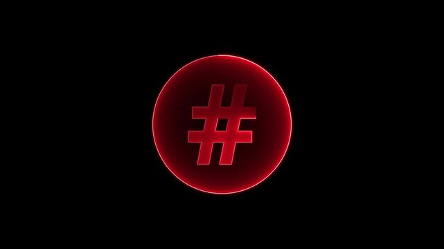 A red # (hashtag) icon animated on a solid black background. The icon is drawn with smooth glowing white strokes in a minimalist vector style. The animation loops seamlessly. 