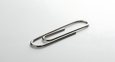 A single metallic paperclip isolated on a clean white background, a simple tool for business organization and attachment.