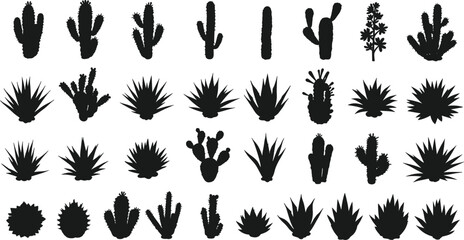 Silhouette collection of cactus and succulent plant icons, desert flora vector set for botanical design, nature illustration, gardening, landscaping, and decoration themes © Shafik Creatives