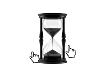 Time Management Deadline Hourglass and Digital Cursor Concept isolated on transparent background