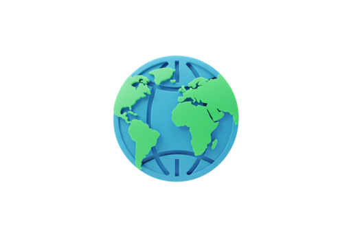 Pixel Art Globe: World Map, Global Connectivity, Earth Icon isolated on transparent background
