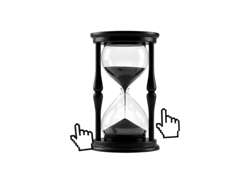 Time Management Deadline Hourglass and Digital Cursor Concept isolated on transparent background