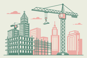 Obraz premium Cityscape with buildings under construction and cranes