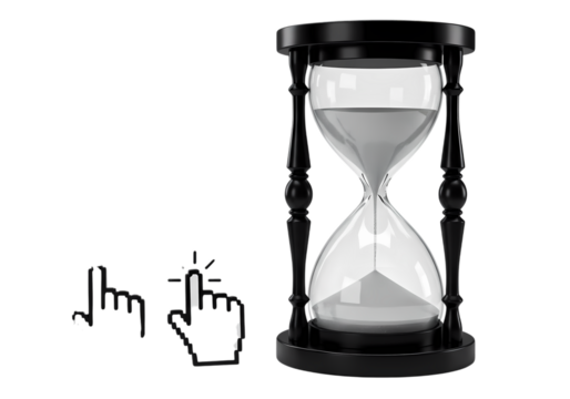 Hourglass with Cursor Time Management Concept for Websites and Presentations isolated on transparent background