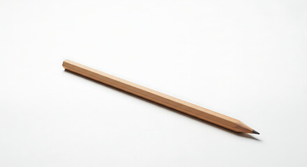 Hexagonal Wooden Pencil on White Background Simple Stationery Photography