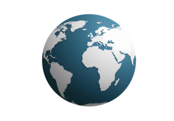 Rotating Globe: World Map, Teal and White, Digital Rendering isolated on transparent background