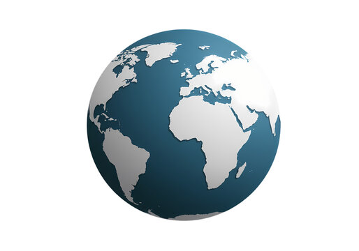 Rotating Globe: World Map, Teal and White, Digital Rendering isolated on transparent background