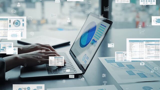 Woman using laptop and business data concept - Powered by Adobe