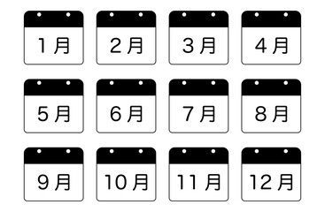 シンプル年間カレンダー　モノクロ