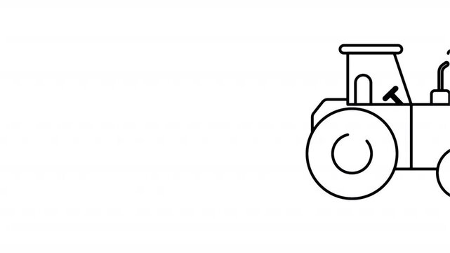 Animated tractor black linear icon &ndash; agricultural transport moving vehicle. Seamless loop HD video with alpha channel, transparent background. Outline motion graphic animation.