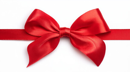 Bright red gift ribbon tied in shiny bow isolated on clean white background.
