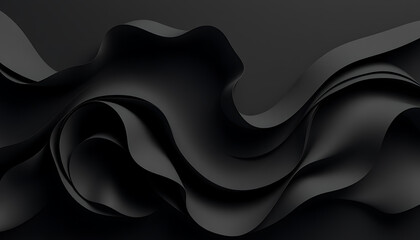 A dynamic abstract rendering of flowing black fabric waves against a dark gradient background