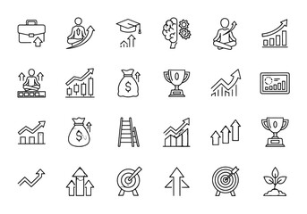 Collection of business and success icons, representing growth, achievement, and financial progress in various forms.