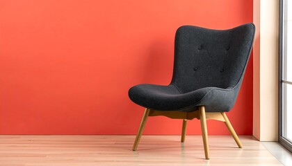 Modern armchair against coral wall