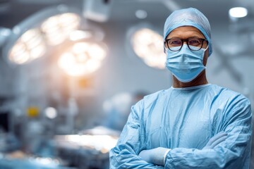 lead surgeon with scrubs and glasses