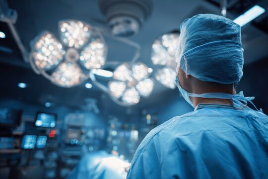 surgeon looking at the operating lighting