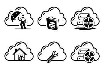 Cloud computing services vector icon set.
